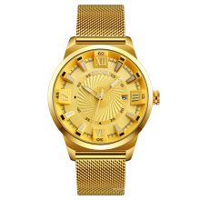 SKMEI 9166 Relojes de resistencia de cuarzo con movimiento de Japón de acero inoxidable dorado para hombre